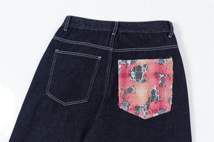 fashion men jeans pocket patchwork loose denim pants hip hop streetwear baggy trousers y2k men s jeans unique jeans style 484