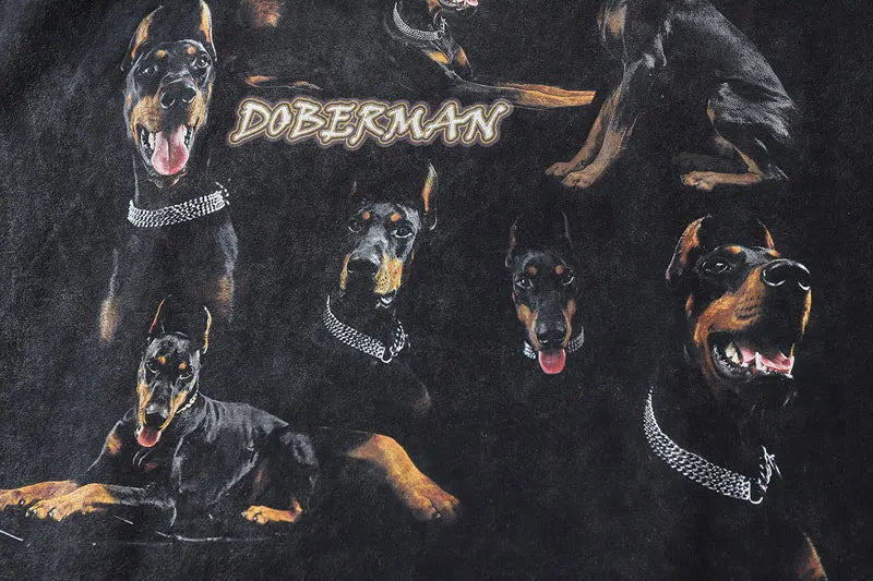 Oversize Distressed T Shirts Hip Hop Vintage Doberman Dog Print Punk Rock Gothic Tshirt Streetwear 2023 Harajuku Casual T-Shirt Street King Limited
