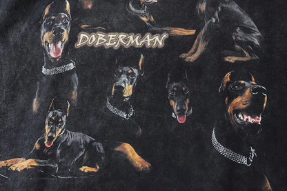 Oversize Distressed T Shirts Hip Hop Vintage Doberman Dog Print Punk Rock Gothic Tshirt Streetwear 2023 Harajuku Casual T-Shirt Street King Limited