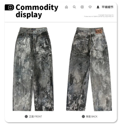 Autumn and winter 2024 new digital printed camo splash ink baggy jeans Street King Limited