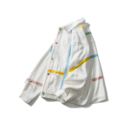 2023 autumn varsity jackets men hip hop streetwear striped drawstring design college jacket coat unisex clothing minimalist street pants