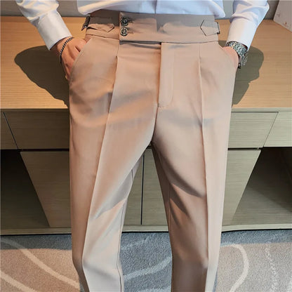 2024 High Quality Business Casual Draped High-waist Trousers Men Solid Color Formal Pants Male Formal Office Social Suit Pants Street King Limited
