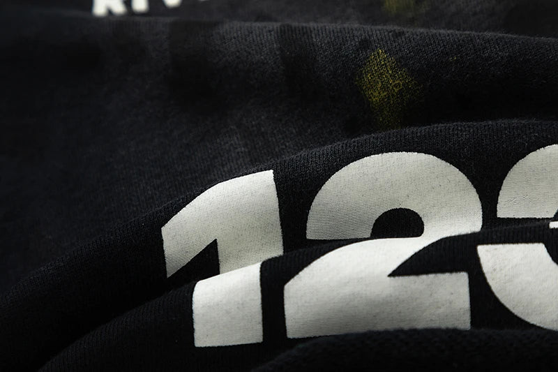 RRR123 2024 New Sports Shorts Heavyweight Washed Graffiti Print Vintage Drawstring Capris Casual High Street Loose Curled Y2K Street King Limited