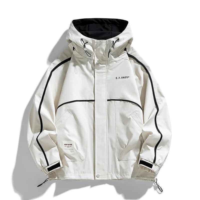 mens hooded jacket clashing colours jackets letter print jacket streetwear casual outdoor coats 2024 spring fall male clothing menswear bottoms