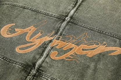 motorcycle hip hop mens cowboy jackets autumn 2024 embroidered washed trend denim coats stand collar color blocking outwear unique jeans style 2778