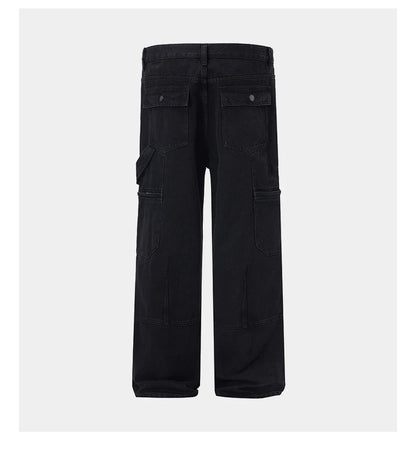 men american streetwear fashion loose casual hip hop wide leg black denim baggy jeans pants man y2k cargo jeans trousers unique cargo style 2208