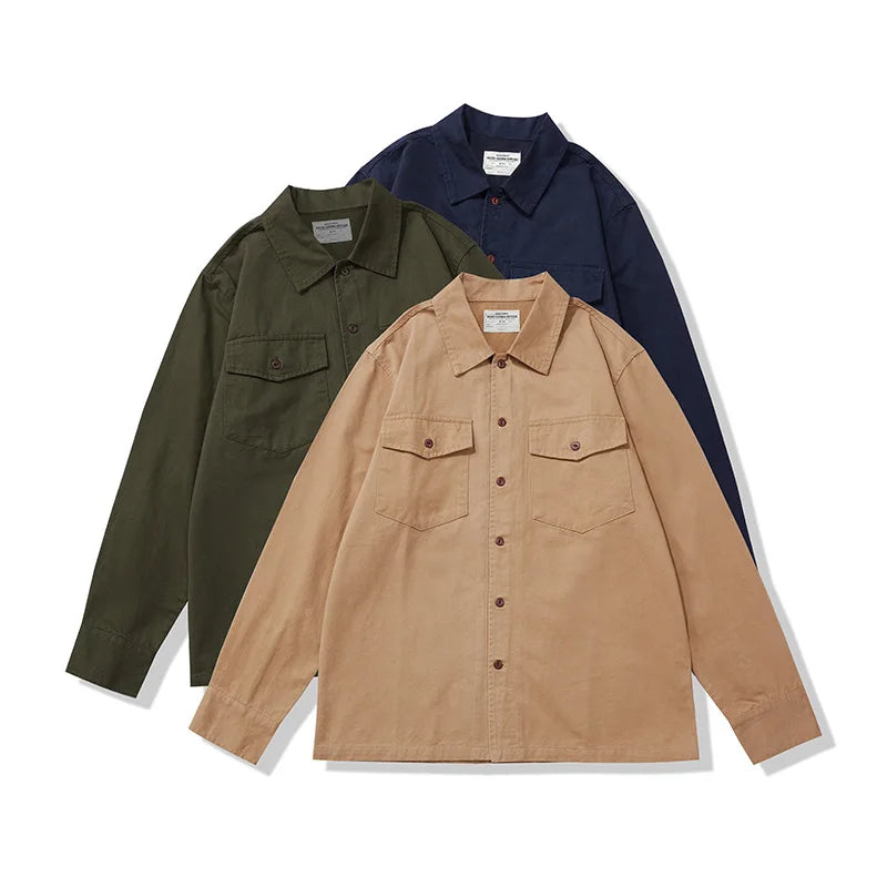 Amekaji Vintage Long Sleeve Cargo Shirt Men Kahki Lapel Multi-pocket Thick Tooling Shirt Autumn Engineer Workwear Cardigan Tops Street King Limited