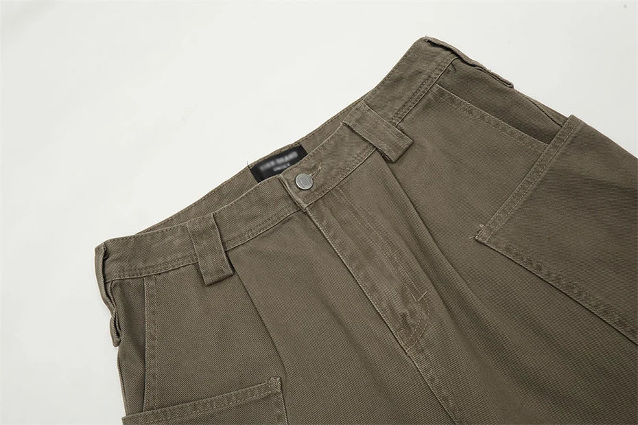 american style cargo jeans mens black loose straight denim pants casual baggy jeans trousers unique cargo style 2735