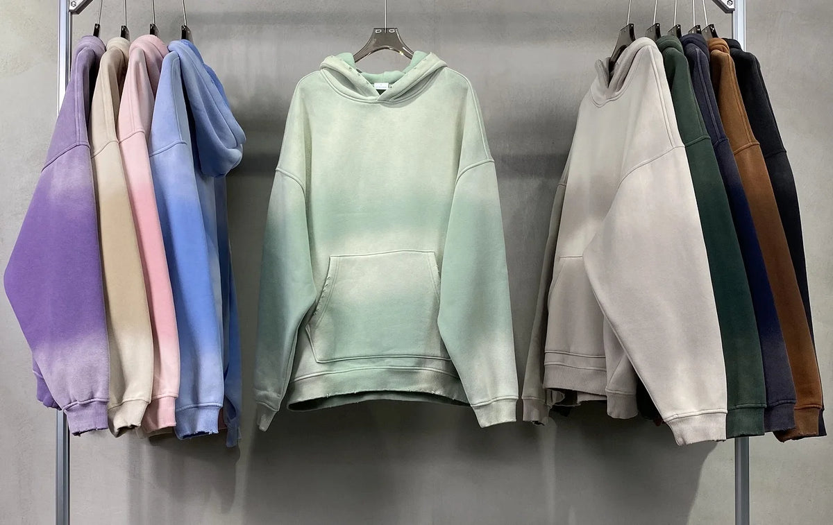 Autumn and Winter Washing Spray Dyeing Baggy Hoodies Distressed Hip Hop Gradient Men's and Women's Oversize Hooded Sweatshirts Street King Limited