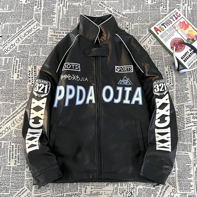 american style coat mens spring and autumn street pilot biker jacket oversized hip hop letter embroidery pu leather jackets unique default style 437