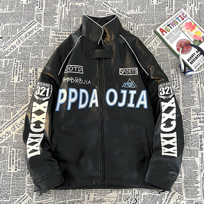 american style coat mens spring and autumn street pilot biker jacket oversized hip hop letter embroidery pu leather jackets unique default style 437
