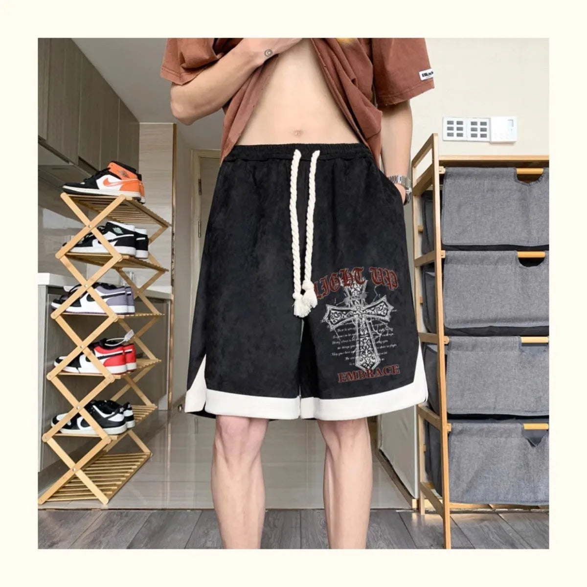 high street hip hop men and women summer personalized capris american trendy letter printing loose sports casual shorts y2k unique shorts style 4596