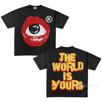 Harajuku big lips graphic t shirts loose y2k tops gothic pop oversized t shirt couples 2024 new sweatshirt goth men clothing Street King Limited