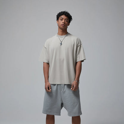 2024 Summer New Washed Oversized Tshirt Worn Out Retro Distressed Tee Raw Edge Men's Cotton Short Sleeved Tie Dyeing T-shirt Street King Limited