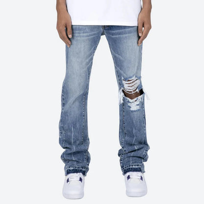 Contrast Color Hole Washed Blue Jeans for Men Streetwear Loose Ripped Flare Pants Frayed Retro Casual Oversized Denim Trousers Street King Limited