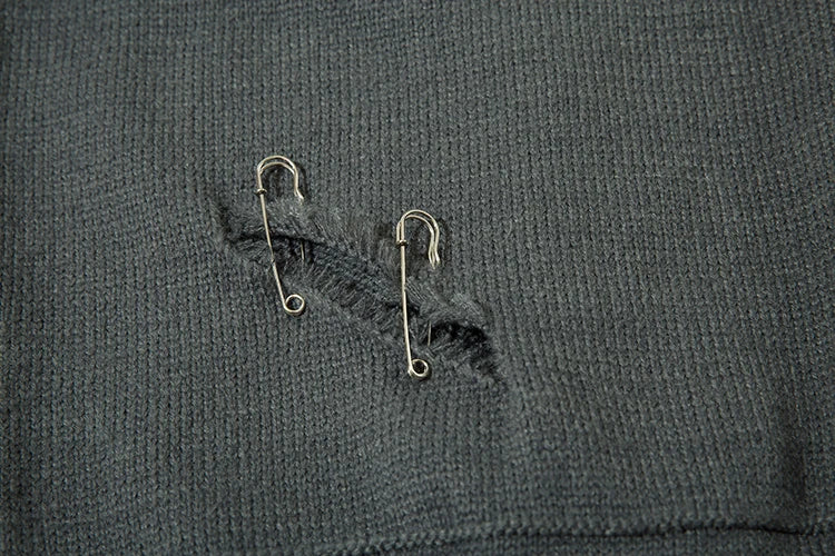 Men Knitted Sweater Harajuku Fake Two Pieces Loose Sweater Casual Ripped Holes Shoulder Long Sleeve Pullover Streetwear Sweaters Street King Limited