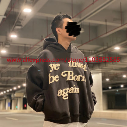 Autumn Winter New 2024 Vintage American Long sleeved Hoodie Men's Heavyweight Letter Embroidered Print High Street Tops Oversize Street King Limited