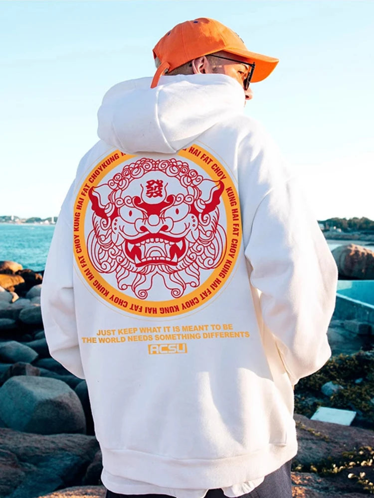 Autumn Dancing Lion Print Hooded Sweatshirts Hombre Hip Hop Fleece Streetwear Hoodies New Oversized Y2K Vintage Fashion Hoody Street King Limited