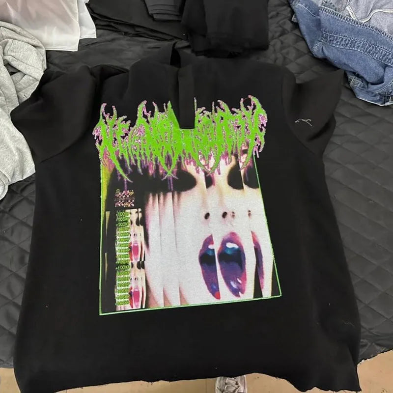 Y2k Harajuku Hip-hop Retro Cartoon Printed Lapel Short-sleeved Top Street Loose Casual Trendy Brand Versatile Couple T-shirt Street King Limited