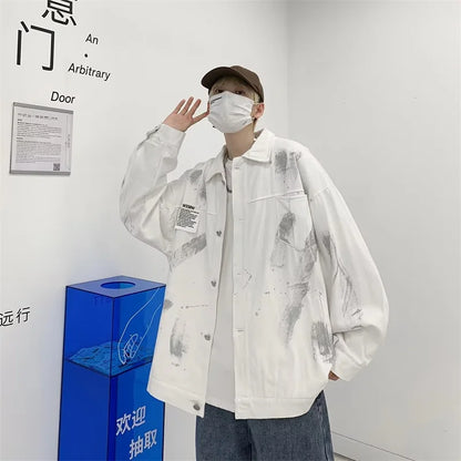 new graffiti tie dye denim jackets for men autumn high street appliques button coats harajuku fashion vintage jeans jacket unique jeans style 102