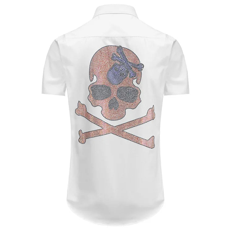 New 2021 Luxury Men Classic Steampunk Skull Monster diamond Fashion Cotton Casual Shirts Shirt High Quality Short Sleeves A64 Street King Limited