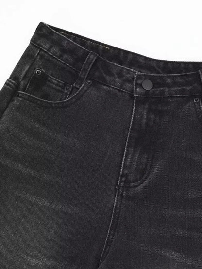 mens hip hop washed denim shorts broken hole folds burr edge street punk cowboy middle pants pockets bomber quarter pants y2k unique jeans style 4375