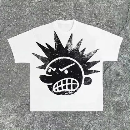Street Y2K New Fashion Pattern Printing Spot Cotton T-shirt Men Harajuku Hip Hop Retro Joker Short Sleeved Couple Casual T-shirt Street King Limited