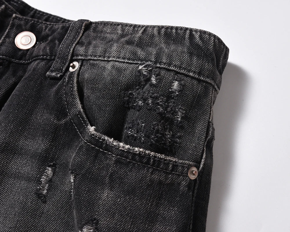 frayed hole washed pantalones hombre baggy jeans mens straight hip hop casual ropa y2k denim pants oversized cargo trousers unique cargo style 111