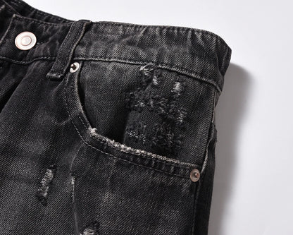 frayed hole washed pantalones hombre baggy jeans mens straight hip hop casual ropa y2k denim pants oversized cargo trousers unique cargo style 111