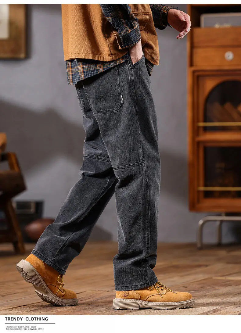 men retro fashion streetwear loose casual plus size straight denim cargo jeans pants man black gray jeans trousers unique cargo style 1847