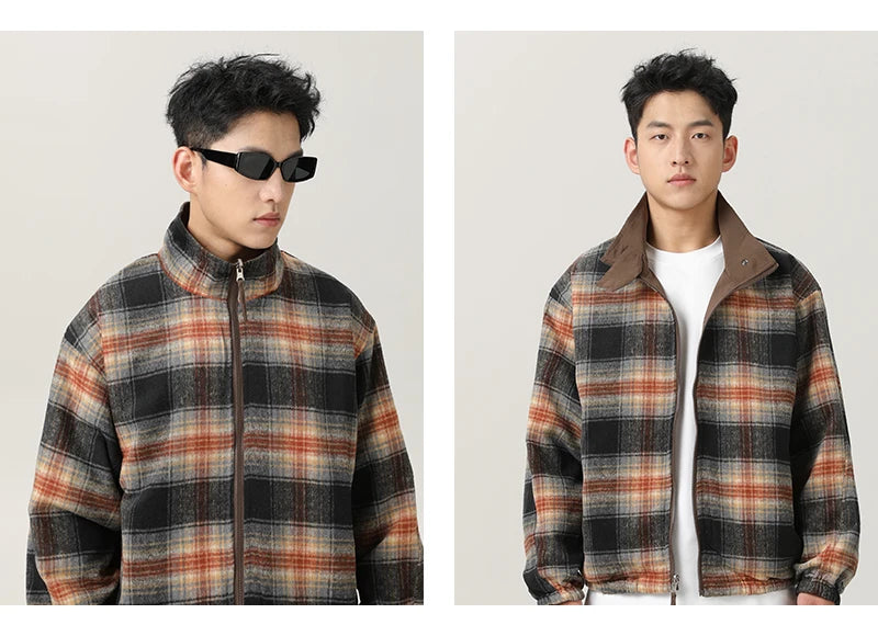 double side wearable coach jacket men streetwear fashion cleanfit splice plaid loose casual outdoor cargo jacket boyfriend coat unique cargo style 832