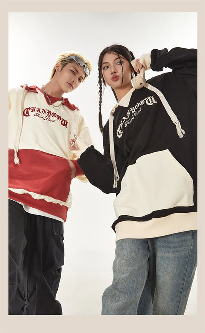 2023 Autumn Color Patchwork Hoodie Men Hip Hop Streetwear Letter Embroidered Sweatshirt Y2K Unisex Harajuku Couple's Pullover Street King Limited