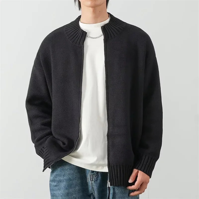Autumn Solid Solor Zipper Cardigan For Men Letter Printed Crewneck Knitted Sweater Casual Loose Pull Homme Knitwear Jackets Street King Limited