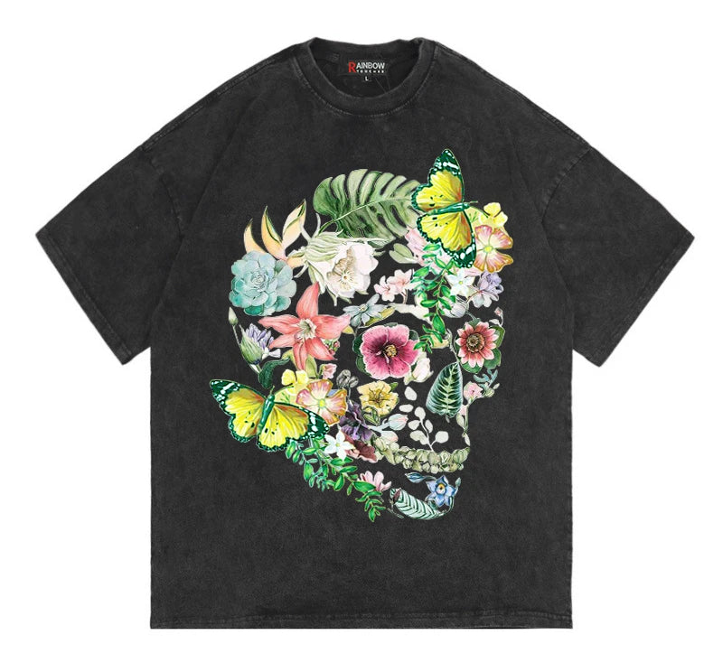 Rainbowtouches 2022 Brand Men's T-Shirt High Street Tidal Current Pink Skull Print Mens Anime Harajuku Creative Hip Pop T-Shirt Street King Limited