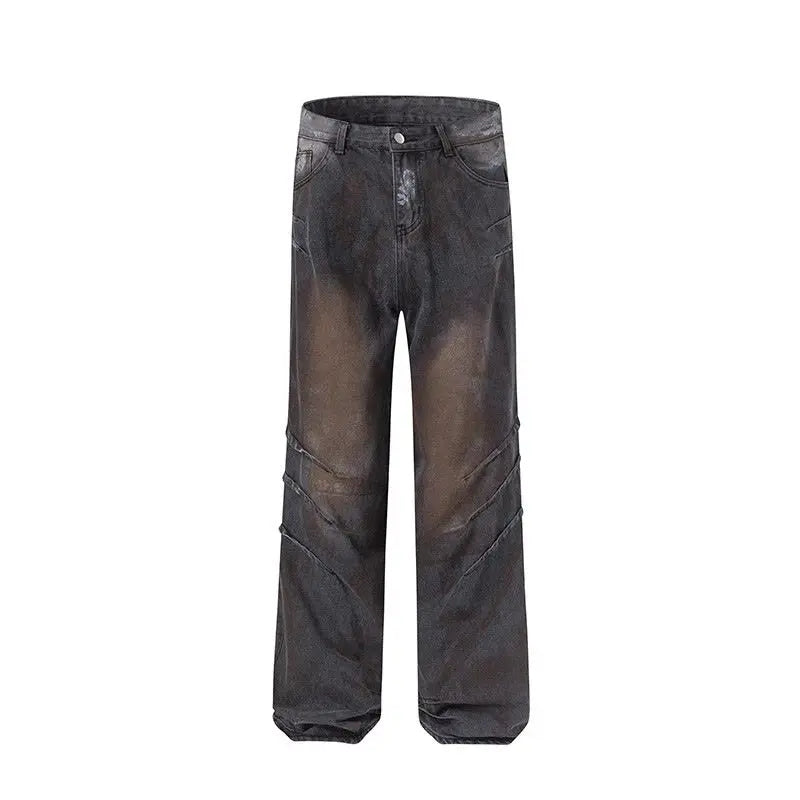american high street scratch design men and women trendy retro straight leg jeans couple street loose wide leg casual pants y2k unique jeans style 4429