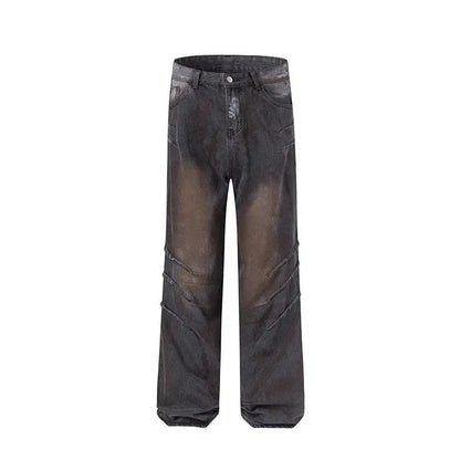 american high street scratch design men and women trendy retro straight leg jeans couple street loose wide leg casual pants y2k unique jeans style 4429