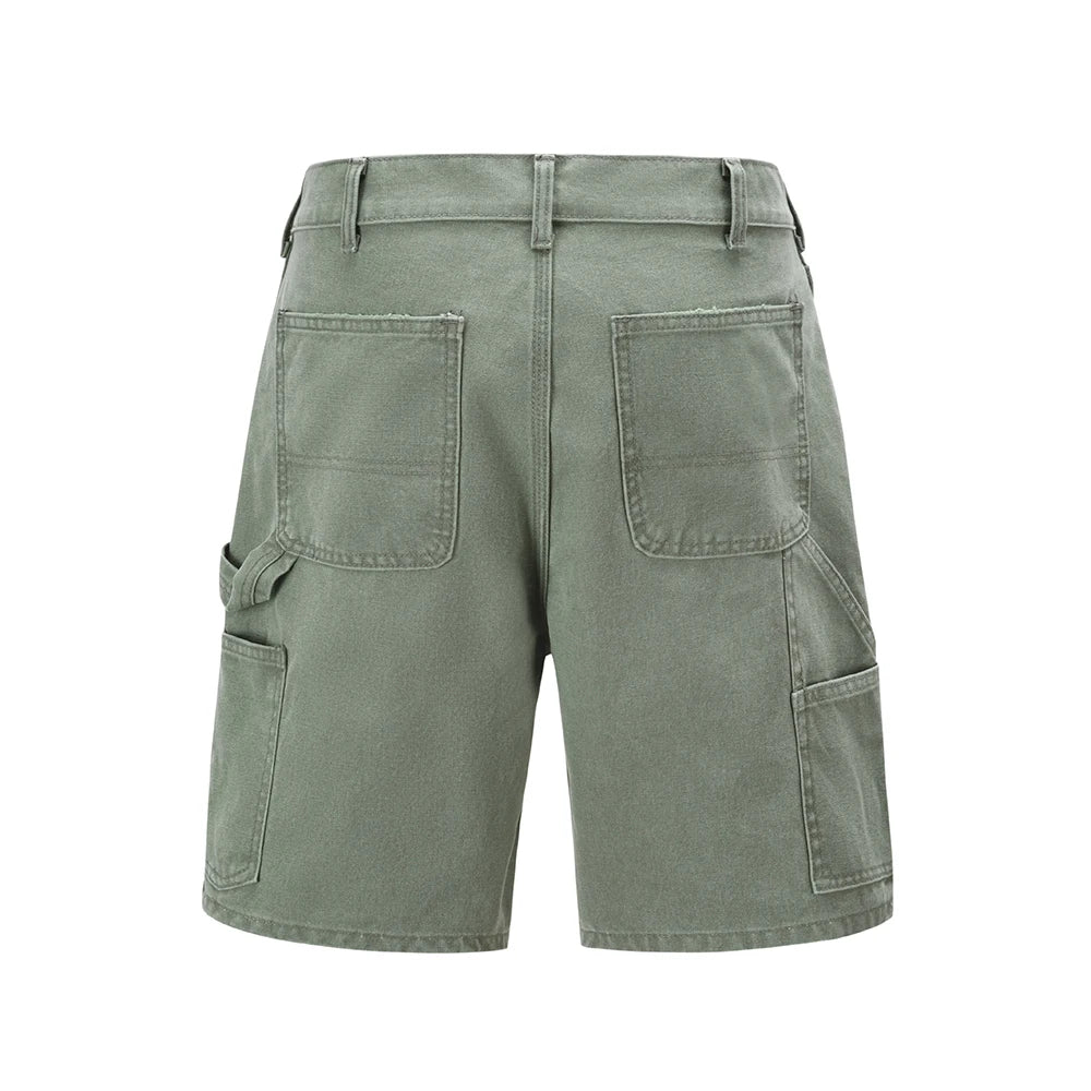 y2k sashes pockets solid color cleanfit cargo shorts mens summer wide leg streetwear baggy knee length pants oversized multi-pocket cargos