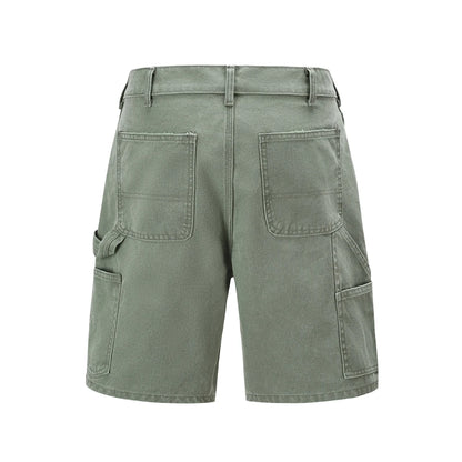 y2k sashes pockets solid color cleanfit cargo shorts mens summer wide leg streetwear baggy knee length pants oversized multi-pocket cargos