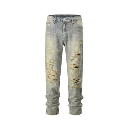 retro washed skinny jeans men pant destroyed ripped holes slim biker zipper jeans trousers fashion streetwear hip hop joggers unique joggers style 4206