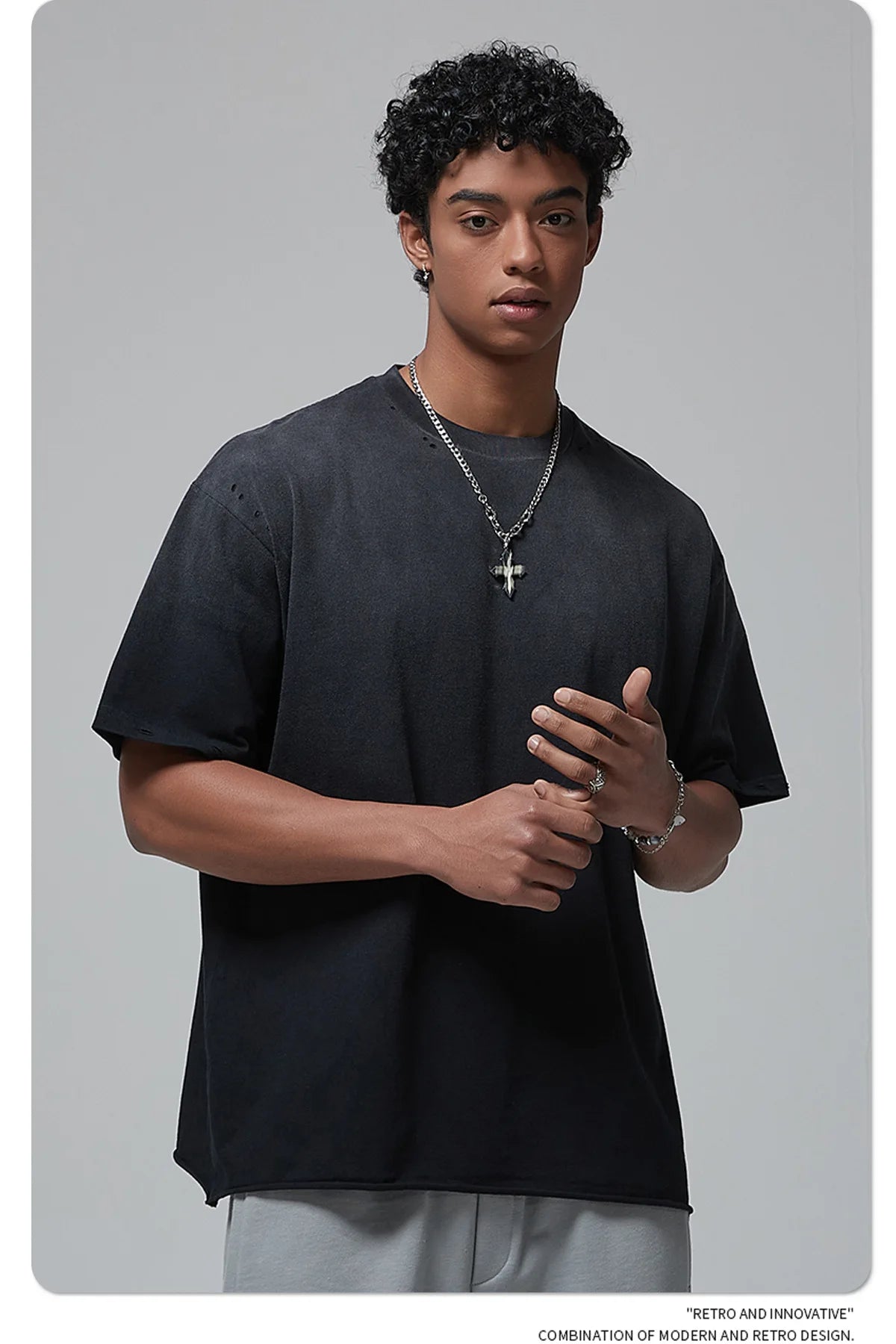 2024 Spring Summer New in Tops Tees Trendy Spray Dye Cut Damaged Washed Y2k Clothes Men's Short Sleeved T-shirt Oversized Street King Limited
