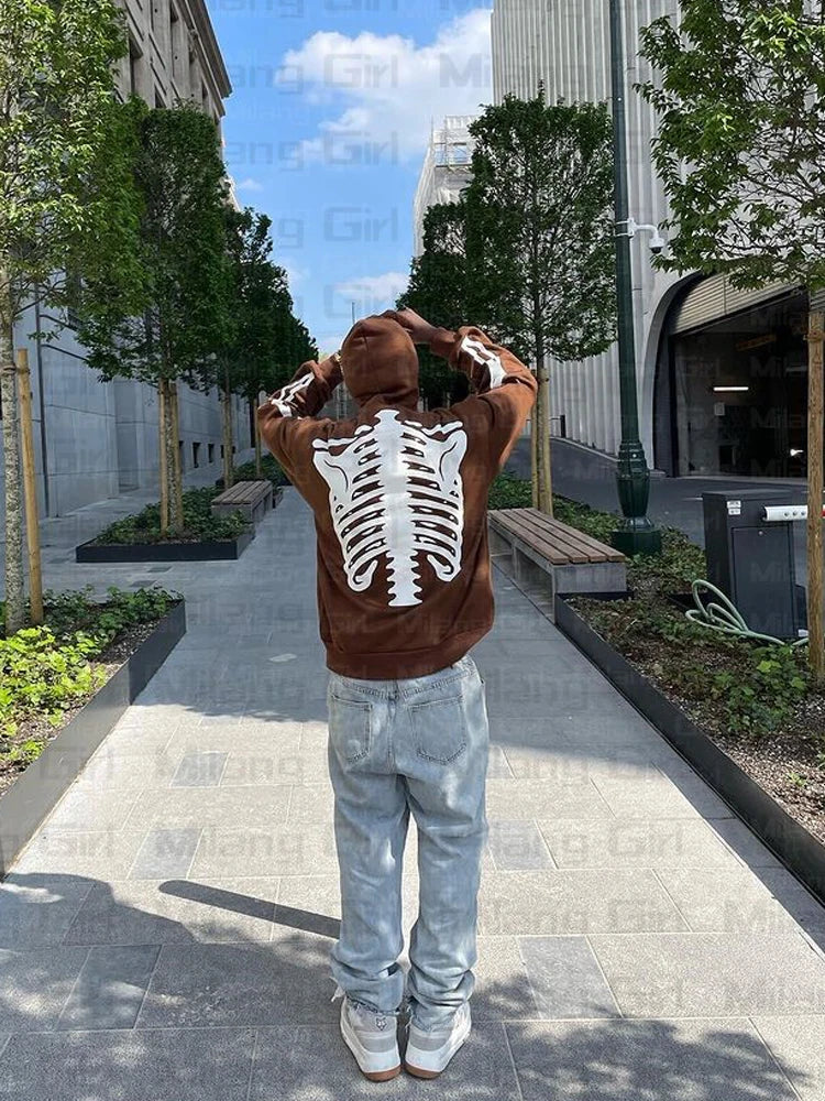Men Gothic Skeleton Graphic Hoodies zip up Harajuku Punk Fashion clothing Sweatshirt Zipper Oversized Streetwear Style Jacket Street King Limited