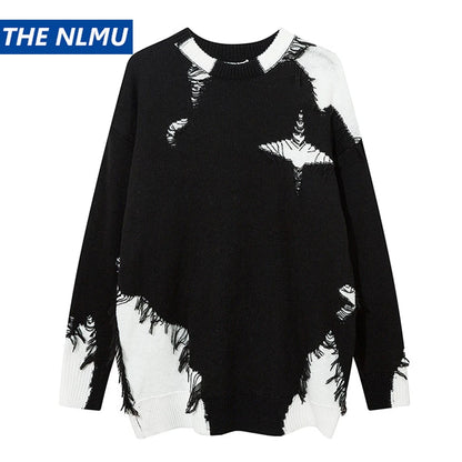 Men Ripped Sweater 2023 Distressed Vintage Graphic Streetwear Hip Hop Knitted Pullover Retro Sweater Loose Knitwear Hipster Street King Limited