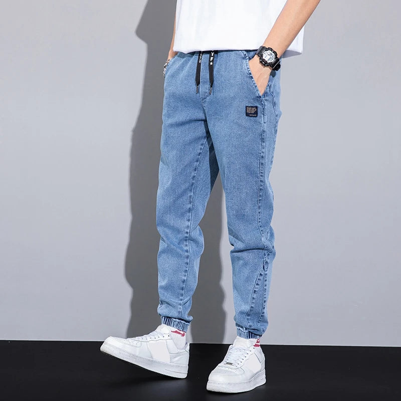 rainbowtouches autumn winter blue cargo jeans men streetwear denim jogger pants baggy harem jean trousers male oversize large casual joggers