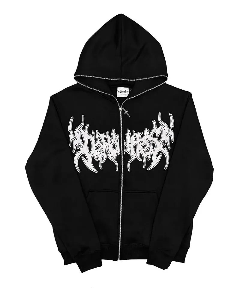 2024 Y2k American Street Style Women Oversized Hooded Top Jacket Fashion Trend Versatile Letter Print Zipper Sweatshirt Men Street King Limited