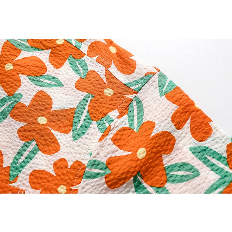 "Orange Floral" Unisex Men Women Graphic Button Shirt Daulet Apparel