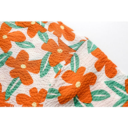 "Orange Floral" Unisex Men Women Graphic Button Shirt Daulet Apparel