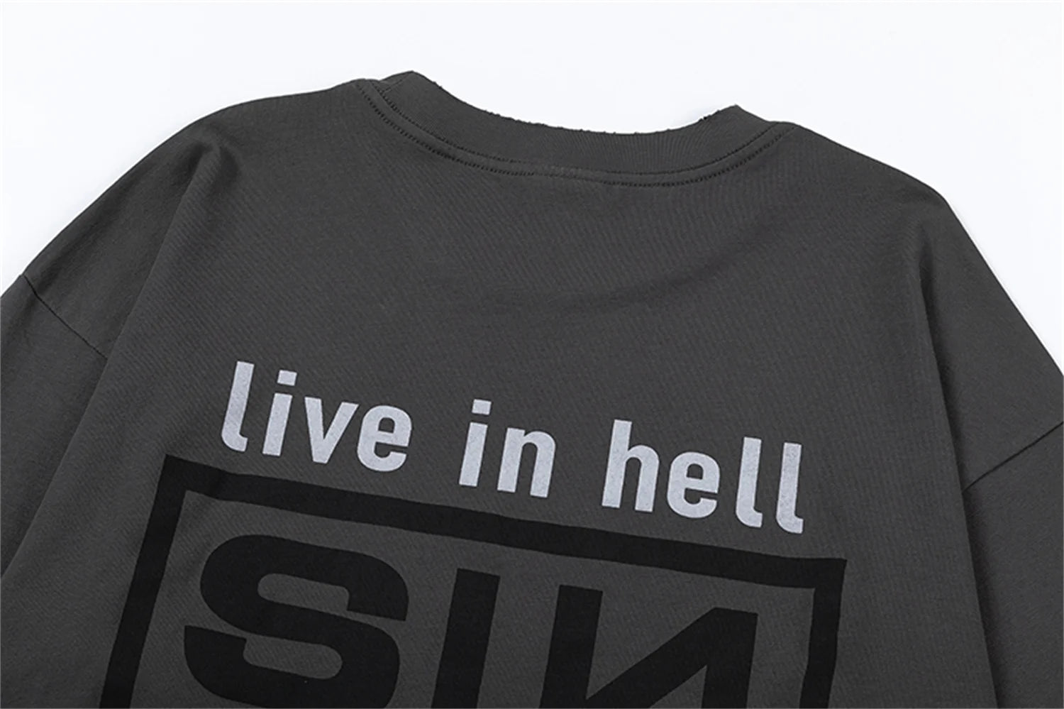 Summer Retro Vintage SIN Print High-Street Distressed Worn Cotton Casual Loose Long Sleeve T-Shirt Pullover Street King Limited