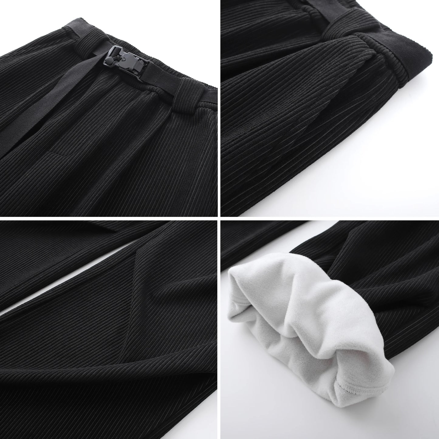 winter mens wide leg straight sweatpants korean fashion warm fleece track pants male casual thermal trousers with long belt sporty tapered joggers