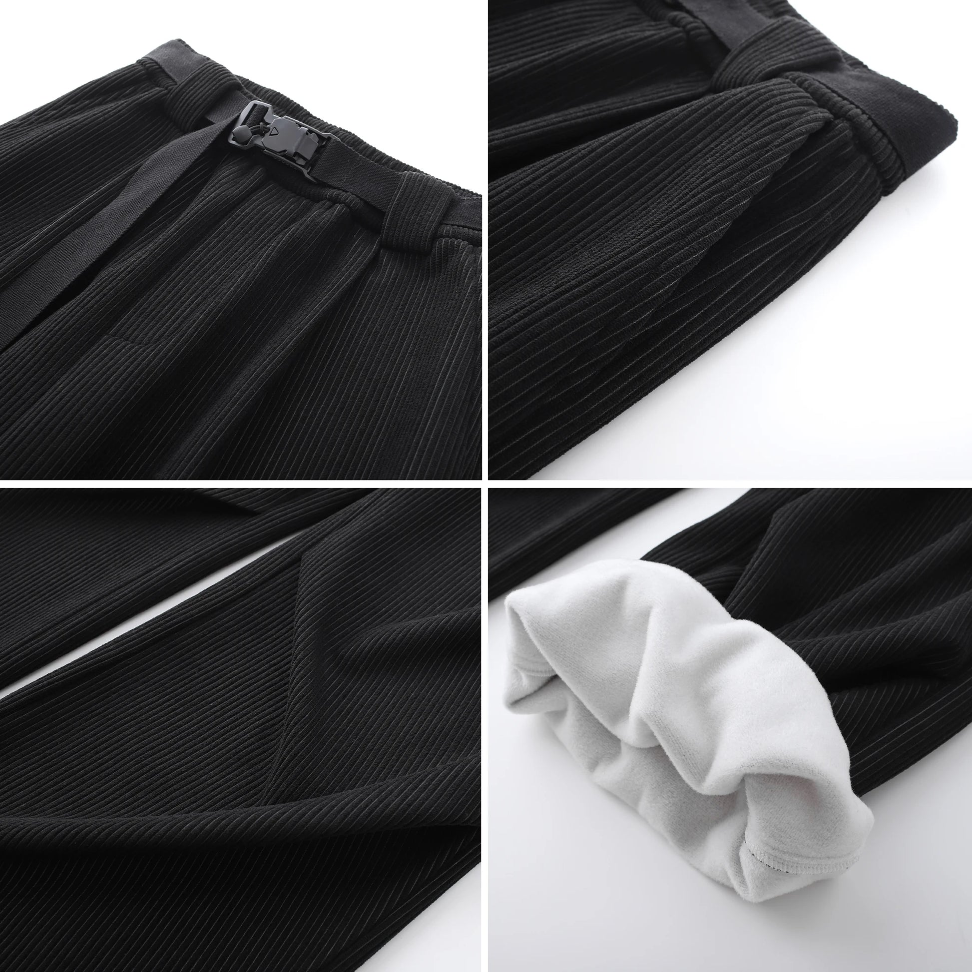 winter mens wide leg straight sweatpants korean fashion warm fleece track pants male casual thermal trousers with long belt sporty tapered joggers