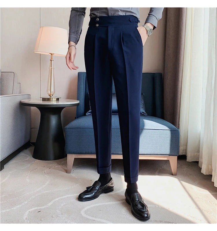2024 High Quality Business Casual Draped High-waist Trousers Men Solid Color Formal Pants Male Formal Office Social Suit Pants Street King Limited